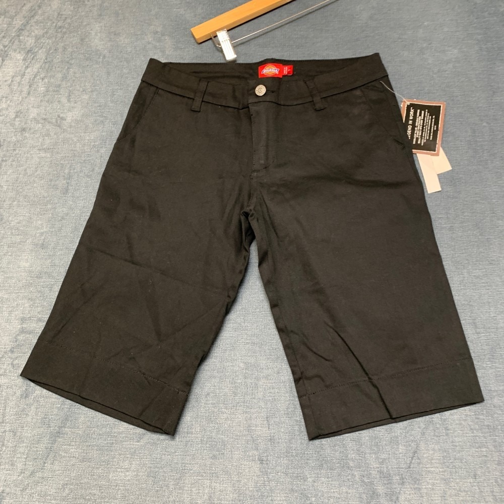 Dickies Twill Shorts Womens 7 Black Cotton Flat Front Slash Pockets Dark Wash
